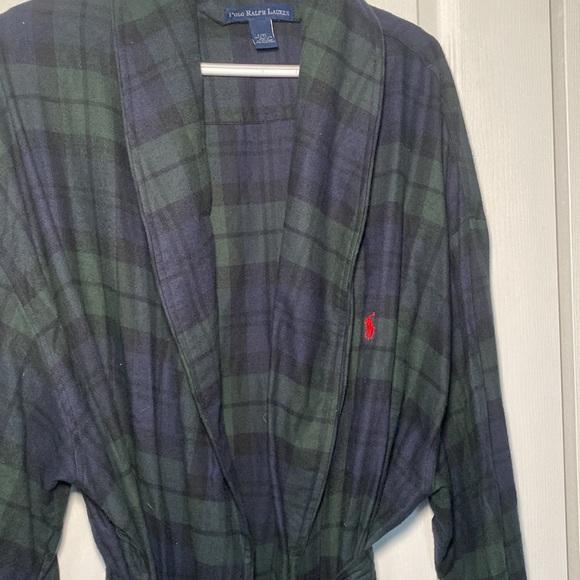 POLO RALPH LAUREN MENS LONG PLAID BLUE GREEN PRINTED ROBE COTTON SIZE XL - Picture 2 of 6